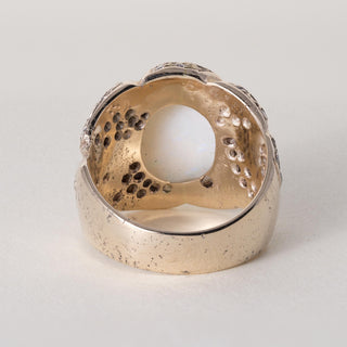 Vintage 14K Gold Opal Bezel Set and Diamond Pave Ring