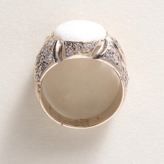Vintage 14K Gold Opal Bezel Set and Diamond Pave Ring