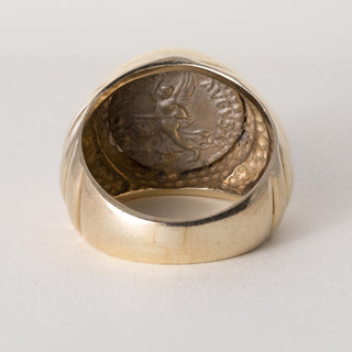 Vintage 14K Gold Augusta Caesar Roman Coin Wide Band Ring