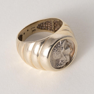 Vintage 14K Gold Augusta Caesar Roman Coin Wide Band Ring