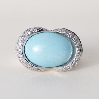 18K Italian Gold Rajola Turquoise & Diamond Cocktail Ring