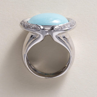 18K Italian Gold Rajola Turquoise & Diamond Cocktail Ring