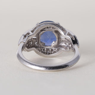 Art Deco Platinum 3 Carat No Heat Blue Sapphire Oval  GIA Diamond Ring