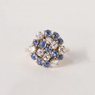 Vintage 14K Gold 1.70 Carats Montana Sapphire and Old European Cut Diamond Ring