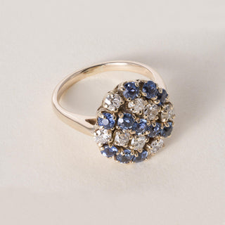 Vintage 14K Gold 1.70 Carats Montana Sapphire and Old European Cut Diamond Ring