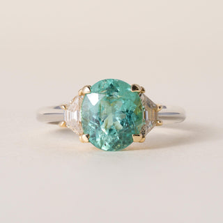 Platinum Paraiba 2.26 Carat Oval and Trapezoid Diamond Ring