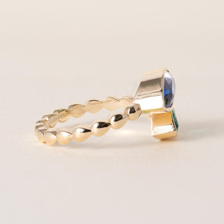 18K Gold 1.55 Carat Sapphire and 0.98 Carat Emerald Toi et Moi Marquise Ring