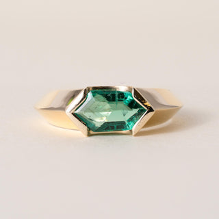 18K Gold 0.96 Carat Emerald Lozenge Cut Half Bezel Ring