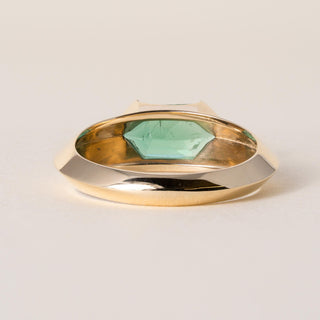 18K Gold 0.96 Carat Emerald Lozenge Cut Half Bezel Ring