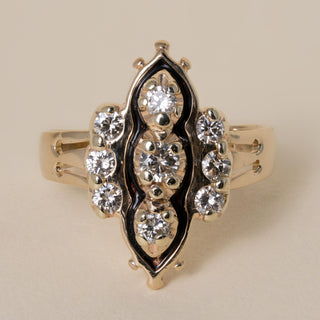Vintage 14K Gold Diamond and Black Enamel Navette Ring