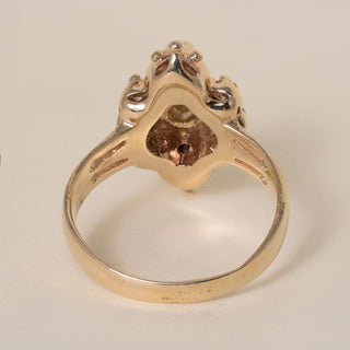 Vintage 14K Gold Diamond and Black Enamel Navette Ring