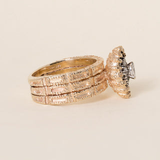 Vintage 14K Gold Marquise Diamond Black Enamel Chunky Navette Ring