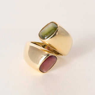 Vintage Italian 18K Gold 5 Carats Rubellite and Green Tourmaline Wrap Ring
