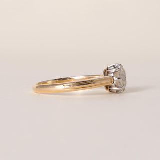 Antique 18K Gold and Platinum 1.10 Carat Old Mine Cushion Diamond Solitaire Ring