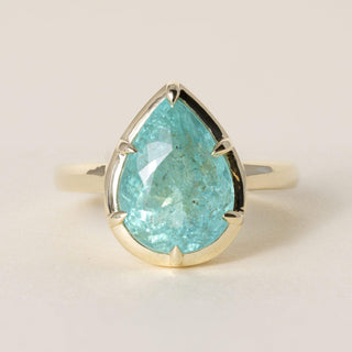 18K Yellow Gold 5.01 Carat Paraiba Pear Shape GIA Solitaire Ring
