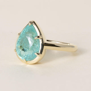 18K Yellow Gold 5.01 Carat Paraiba Pear Shape GIA Solitaire Ring