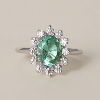 Estate 18K Gold 1.20 Carat Natural Emerald GIA Certified Diamond Halo Ring