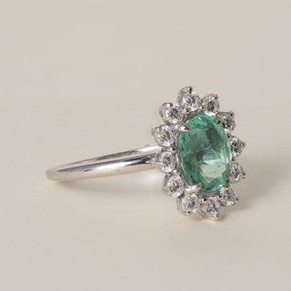 Estate 18K Gold 1.20 Carat Natural Emerald GIA Certified Diamond Halo Ring