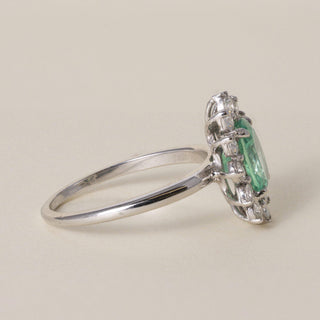 Estate 18K Gold 1.20 Carat Natural Emerald GIA Certified Diamond Halo Ring