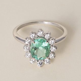 Estate 18K Gold 1.20 Carat Natural Emerald GIA Certified Diamond Halo Ring