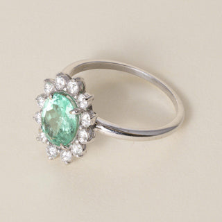 Estate 18K Gold 1.20 Carat Natural Emerald GIA Certified Diamond Halo Ring