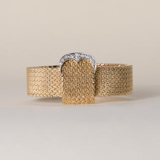 Vintage 14K Mesh Gold Hamilton Hidden Dial Diamond Cocktail Bracelet Watch