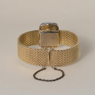 Vintage 14K Mesh Gold Hamilton Hidden Dial Diamond Cocktail Bracelet Watch