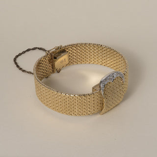 Vintage 14K Mesh Gold Hamilton Hidden Dial Diamond Cocktail Bracelet Watch