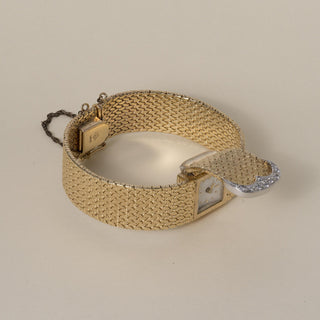Vintage 14K Mesh Gold Hamilton Hidden Dial Diamond Cocktail Bracelet Watch