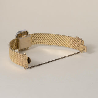 Vintage 14K Mesh Gold Hamilton Hidden Dial Diamond Cocktail Bracelet Watch
