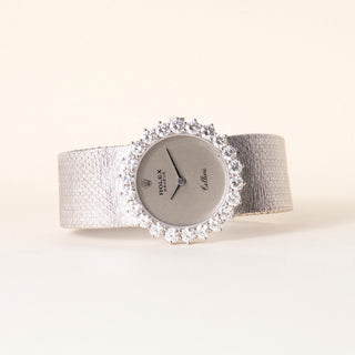 Vintage Rolex Cellini 18K White Gold 2.50 Carats Diamond Set Oval Wristwatch