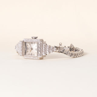 Art Deco Blancpain 1 carat Diamond Ladies Cocktail Watch 14K White Gold