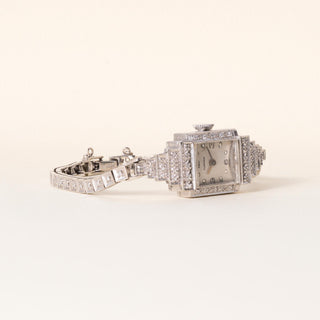 Art Deco Blancpain 1 carat Diamond Ladies Cocktail Watch 14K White Gold