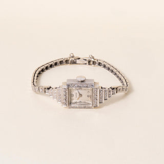 Art Deco Blancpain 1 carat Diamond Ladies Cocktail Watch 14K White Gold