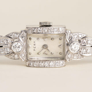 Vintage 1950s Art Deco Pery Platinum Diamond Cocktail Watch