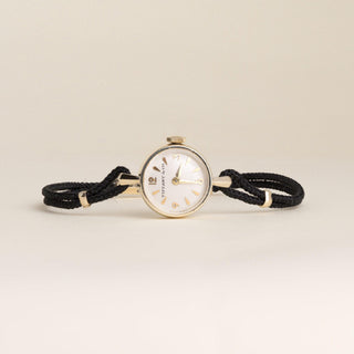 Vintage 14K Tiffany & Co. Circle Dial Brown Nylon Bracelet Watch