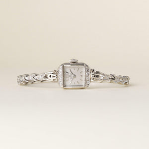Art Deco Vintage 1960s Omega 14K White Gold Diamond Cocktail Watch