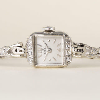 Art Deco Vintage 1960s Omega 14K White Gold Diamond Cocktail Watch