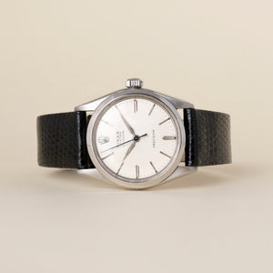 Vintage Rolex Oyster Speed King Stainless Steel Black Leather Strap Watch