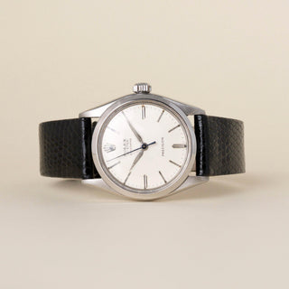 Vintage Rolex Oyster Speed King Stainless Steel Black Leather Strap Watch