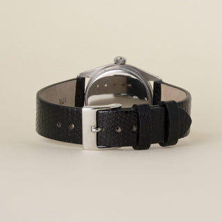 Vintage Rolex Oyster Speed King Stainless Steel Black Leather Strap Watch