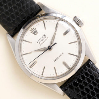 Vintage Rolex Oyster Speed King Stainless Steel Black Leather Strap Watch