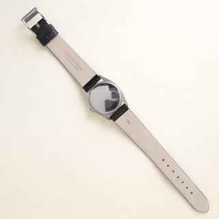 Vintage Rolex Oyster Speed King Stainless Steel Black Leather Strap Watch