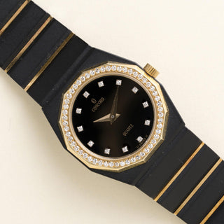 Vintage Concord Mariner SG Black Steel & 18K Gold Diamond Quartz Ladies Watch