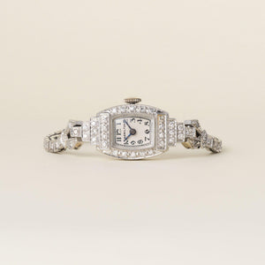 Art Deco 1930s Hamilton Platinum Diamond Tonneau Ladies Cocktail Bracelet Watch