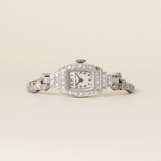 Art Deco 1930s Hamilton Platinum Diamond Tonneau Ladies Cocktail Bracelet Watch