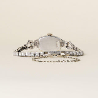 Art Deco 1930s Hamilton Platinum Diamond Tonneau Ladies Cocktail Bracelet Watch