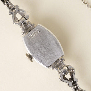 Art Deco 1930s Hamilton Platinum Diamond Tonneau Ladies Cocktail Bracelet Watch
