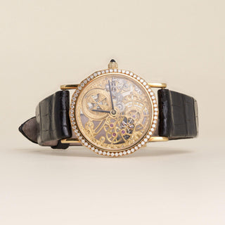 Vintage 18K Rose Gold Vacheron Constantin Skeleton Diamond Bezel Watch with Box