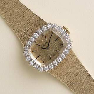 Vintage 14K Gold Rolex Cushion Dial Diamond Bezel Ladies Cocktail Watch